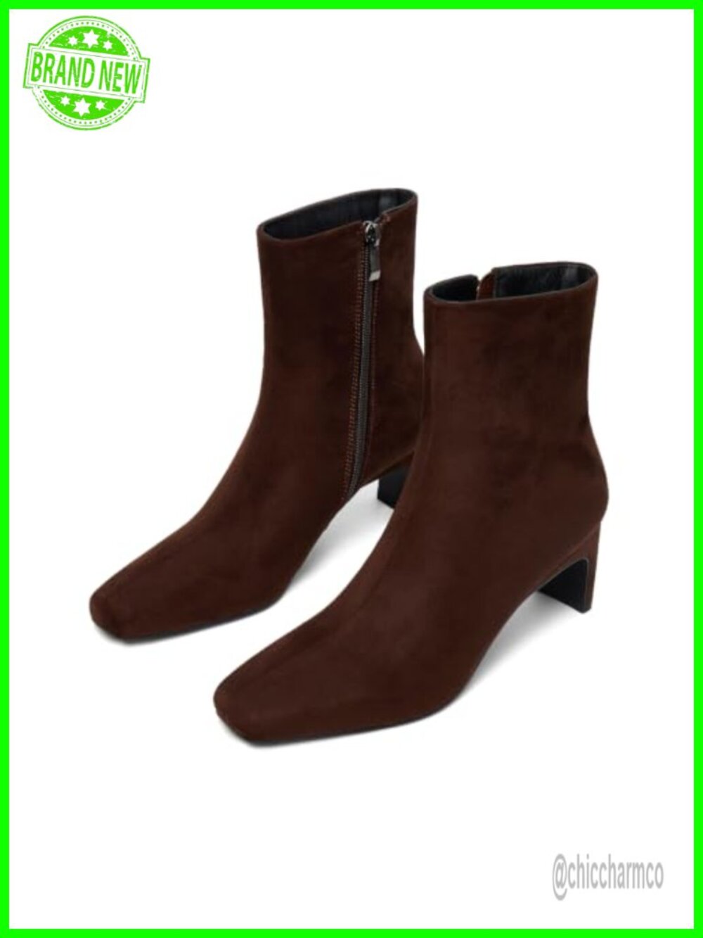 Square Toe Ankle Boots Block Heel Side Zip Faux Suede Booties